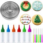 Artcome Christmas Series Cookie Decorating Tool Set, 11 Pcs Circle Cookie Cutters, 6 Pcs Easy Squeeze Write Bottles and 6 Pcs Sugar Stir Needles for DIY Decorating Cookies and Cakes