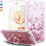 Feyten iPhone 6S Plus/iPhone 6 Plus Case with Tempered Glass Screen Protector [2 pack], Sparkly Glitter Bling Flowing Liquid Floating Case Cover with Kickstand for iPhone 6S/6 Plus 5.5" (Rose Gold)