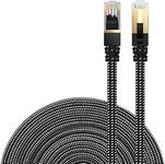 Ethernet Cable Cat 7 DanYee Flat High Speed Nylon LAN Network Patch Cable Gold Plated Plug STP Wires CAT 7 RJ45 Ethernet Cable 0.5M 1M 2M 3M 5M 8M 10M 15M 20M 30M(Black-15m)