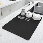 LOPNUR Kitchen Dish Drying Mat, 18"x16" Dish Drying Mats for Kitchen Counter, Super Absorbent Dish Drying Pad, Diatomite Coffee Mat Heat Resistant Mat with Anti-Slip Rubber Backed (Black, 1 Pack)