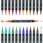 Ohuhu Dual Tip Metallic Markers 24 Colours Markers for Cards Writing, Painting, Coloring, Calligraphy Medium & Brush Tip Metallic Pens For DIY Rock Album Scrapbook Wood Glass Glitter Marker