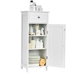 Multigot Bathroom Floor Cabinet, Wood Storage Cupboard with Drawer, Adjustable Shelf & Magnetic Door, Freestanding Toilet Organizer Unit for Bedroom Living Room Entryway(White,7-Position Adjustable)