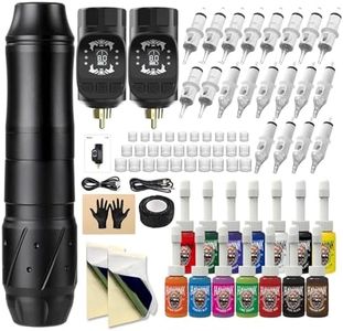 Hawink Tattoo Gun Kit Wireless Tattoo Machine kit with Power Supply 1600mAh LCD digital Lithium 2PCS Battery Complete 20Pcs Cartridge Needles14 inks EM155KITP155-1