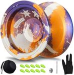 HKSOD Yoyo Unresponsive Professional Yoyo for Adults, Professional Responsive Yoyo Kids 8-12 Beginners,Trick Yoyos for Advanced Players with yo yo Accessories+Removal Tool - Purple Orange Silver
