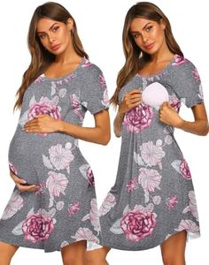 Ekouaer Nursing Gown 3 in 1 Delivery/Labor/Nursing Nightgown Women Maternity Hospital Gown Zipper Breastfeeding Sleepwear, Dh116, Small