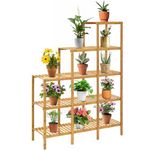 TANGZON 5-Tier Bamboo Plant Stand, Freestanding Potted Flower Holder with Slatted Shelves & Raised Legs, Plant Organizer Display Rack for Home Living Room Garden Patio Balcony, Natural