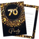 Olivia Samuel 20 x 70th Birthday Party Invitations with Envelopes - Ready to Write - Black and Gold Effect - Designed and Printed in the UK