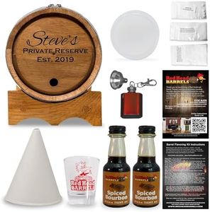 Red Head Barrels - 2 Liter Custom Engraved American White Oak Aging Barrel with Flavoring Gift Set, Free Shot Glass, Premium White Oak Wood Barrel & Homebrew Kit (Spiced Bourbon)