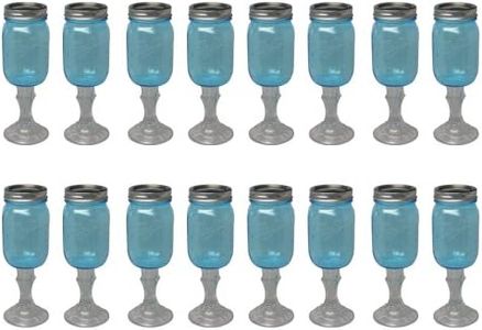 Southern Homewares Mason Stemware Wine Glass, 16-Ounce, Blue, 16-Pack