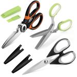 Serrated Kitchen Shears + Poultry Shears + 5-Blade Herb Scissors (Pack of 3) Multifunctional Kitchen Shears with Sheath, Stainless Steel Kitchen Scissors for Chicken Meat & Herb, Dishwasher Safe