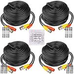 HISVISION 4 Pack 100ft BNC Video Power Cable, Security Camera Wire Cord Extension Cable, 8pcs BNC Connectors and 100pcs Clips for Surveillance System