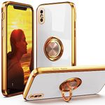 IDweel for iPhone Xs Max Case with 360°Ring Holder Stand Magnetic Kickstand,Lightweight Slim Fit Plated Rose Gold Edge Soft TPU Bumper Camera Protection Shockproof Non-Slip Cover,White