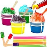 130 Piece Multi-Colored Snow Cone/Shaved Ice Kit - Includes 40 (12oz) Yellow, Pink, Green and Blue Cups, 40 Candy Spoons, and 50 Neon Straws - Perfect for Birthdays, Sporting Events, Festivals