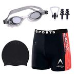 Golden Girl Men Swimming Costume | Shorts | Trunk Goggles Cap 2 Earplug Nose Clip Swimsuit Swimming Kit (Black, XX-Large)