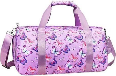 Gym Travel Duffle Bag for Girls - Gymnastics Sports Dance Bag with Shoe Compartment & Wet Pocket Unicorn Kids Travel Bag Teens Weekender Sleepover Carry On Bag, Purple Butterfly, Small, Fashion