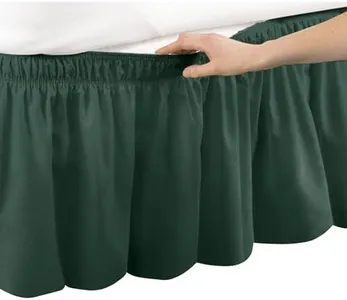 Collections Etc Wrap Around Bed Skirt, Easy Fit Elastic Dust Ruffle, Hunter Green, Queen/King