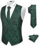 COOFANDY Green Vest Men 3PC Paisley Jacquard Waistcoat Necktie Pocket Square Set Formal Vests for Tuxedo, Dark Green, L