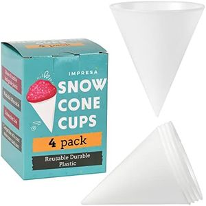 IMPRESA [4 Pack] Plastic Reusable Snow Cone Cups for Your Snow Cone Maker - No Leak, Durable Shaved Ice Cone Cups - Snow Cone Cup for Slushies, Shaved Ice Syrup or Juice - Family Pack - 6 oz