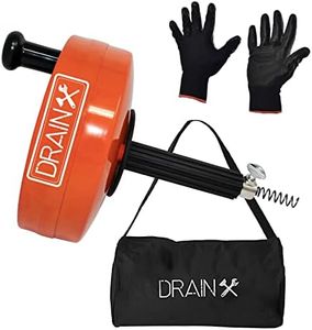 DrainX Drain Auger Pro | Heavy Duty Steel Drum Plumbing Drain Snake with 25-Ft Drain Cleaning Cable | Comes with Work Gloves and Storage Bag