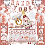 Bachelorette Party Decorations Naughty, Rose Gold Bridal Shower Party Decor and Supplies Kit - Bachelorette Veil, Bride to Be Sash & Balloons, Photobooth Props Tiara Tattoos Table Runner