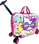 Fast Forward Ride-On 18" Suitcase For Kids/Tow-Along Toddler Carry-On Luggage With Wheels, Multicolor, Large, Hello Kitty