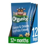 Organix Cheese & Onion Gruffalo Claws, Toddler Snack Puffs, 12+ Months, Multipack (4 x 15 g) (Pack of 3), Total 12 Bags