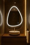 Amazon Basics Organic Shaped Glass | 18 X 24 Inch Wall-Mounted Led Mirror with Smart Sensor | 3-Color Light (Warm, White, Natural), Oval