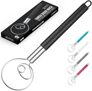 ORBLUE Batidor de masa danés con mango cubierto de silicona, mezclador de acero inoxidable, negro