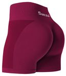 Sunzel Butt Scrunch Workout Shorts, Womens 5 Inch Seamless Butt Lifting High Waist Biker Shorts Stretch Spandex Booty Short Pockets for Gym Yoga Running Biking Cycling Cherry Red