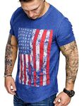 COOFANDY Men 2 Pack Muscle Workout T Shirt Gym Bodybuilding Short Sleeve Hipster Tee Top, One Piece- Blue American Flag, Large