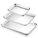 Baking Pan Set of 3, Stainless Steel Baking Tray Sheet Professional, Non Toxic & Healthy, Mirror Finish & Rust Free, Easy Clean & Dishwasher Safe