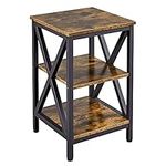 Yaheetech 3-Tier Side Table with Storage, X Design Sturdy Bedside Table Industrial End Table Wooden Nightstand for Bedroom/Living Room, Space Saving, 39.5x39.5x62cm, Rustic Brown