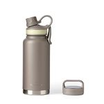 GRANDTIES 2 Lids Sports Stainless Steel Water Bottles – Wide Mouth Vacuum Insulated Reusable Leak Proof BPA-Free Travel Metal Canteen, Thermos Bottles for Men Women Gym (Caffe Latte 32 oz)