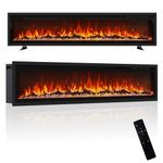 LUXOAK 152cm/60 Inch Electric Fireplace with Heater, Wall Mounted, Recessed or Freestanding Electric Fire, 12 Flame Colours, Log & Crystal Fuel Bed, Remote & Touch Control, Black