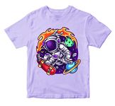 WALLABY KIDS Boys & Girls Cute Skateboarding Astronaut Space Solar System Theme 100% Cotton Unisex Kids T-Shirt (Lavender; 5-6 Years)