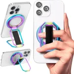 Magnetic Phone Grip Holder for MagSafe, Removable Ring Holder with Finger Support Strap Loop for iPhone 16 Pro Max 15 14 13 12, 4-in-1 Kickstand for Hands-Free Viewing at Home Work Travel,Rainbow