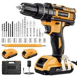 JYGMPRO Cordless Drill Driver 21V, Hammer Drill with 2 Batteries 2000mAh, 25+3 Torque, 42N.m Max Electric Drill, 30PCS Drill Bits, 2 Speed, LED Light for Home and Garden DIY Project