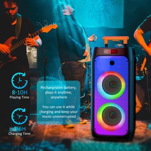 JYX Karaoke Machine with 2 Wireless Mics – 500W Bluetooth Party Speaker with LED Lights, USB/AUX/SD/TWS