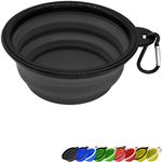 Zenify Dog Bowl - 400ml Collapsible Foldable Food and Water Feeder Dish - Portable Travel Leash Lead Slim Accessories for Training Pets Puppy Dogs (5 inches / 12.7 cm) (Black/Black)