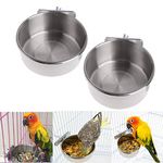 2Pcs Parrot Food Water Bowls,Bird Feeding Dish Cups Set,Stainless Steel Pet Hanging Bowl,Bird Cage Water Bowl with Clamp for Small Animal,Parrot Cockatiel Conure Budgies Parakeet Lovebird Chinchilla