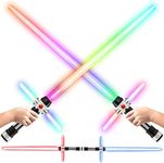 USA Toyz Crossbeam Galaxy Light Up Saber for Kids or Adults - 2-in-1 LED Dual Light Swords Set with FX Sound, 6 Color-Changing LEDs, Motion Sensitive, Retractable, Expandable Light Saber Double-Sided