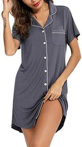 Anjue Pajama Nightgowns for Women Button Down Pajamas Tops Short/Long Sleeve Sleepwear Sleep Shirts Nightdress S-XXL, Short Sleeve-iron Grey, Large