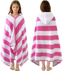 VOOVA & MOVAS Big Kids Hooded Towel, 8+, 100% Cotton, Hot Pink White Stripe