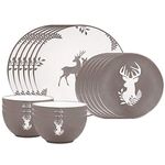 Christmas Dinner Set 18 Piece Grey Reindeer Crockery Dishwasher Microwave Safe