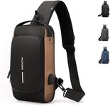 BRIGATTES Sling Bag for Men Crossbody Backpack for Men Women, Anti-Theft Chest Bag with USB Charging Port,Messenger Bags, Waterproof Casual Shoulder Bag - Brown