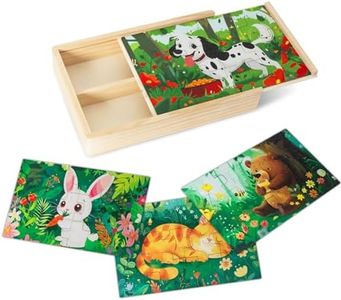 Nattork Wooden Puzzles for Kids Ages 4-8, 4-in-1 Wooden Jigsaw Puzzles in a Box (48 pcs), Toddler Educational Toy Gift with Animals Cat Puzzles, Funny Puzzle Game for Kids Ages 3-5