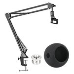 Blue Snowball Mic Boom Arm with Foam Windscreen, Microphone Suspension Boom Scissor Arm Stand with Pop Filter Cover for Blue Snowball iCE by SUNMON