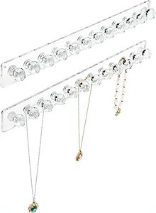 2 Pcs Necklace Holder, Acrylic Necklace Hanger, Wall Mont Necklace Organizer, Jewelry Hooks for Necklaces, Bracelets, Chains (Clear)