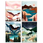 Muzagroo Art Diamond Painting Kits for Adults, DIY 5D Diamond Art Kits for Beginners, Abstract Landscape Wall Arts and Crafts for Living Room, Bedroom 4 PCS Wall Decor