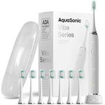 AquaSonic Vibe Series Ultra Whitening Toothbrush – ADA Accepted Power Toothbrush - 8 Brush Heads & Travel Case – 40,000 VPM Motor & Wireless Charging - 4 Modes w Smart Timer – Optic White